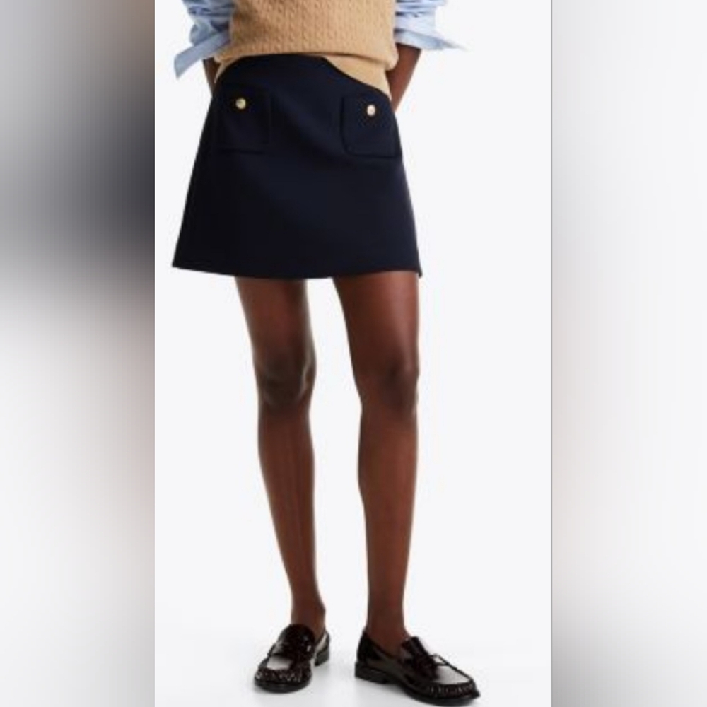 Dark Blue Mini Skirt w/Gold Accent Buttons Size M